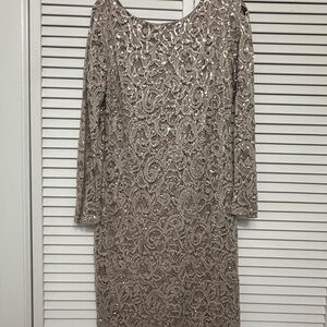 MARINA Blush Long Sleeve Sequin Lace Dress